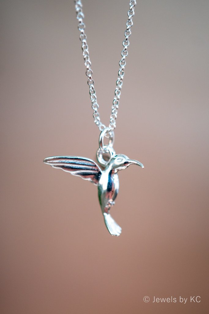 Zilveren ketting met hanger 'Kolibrie' of 'Hummingbird' van 925 Sterling Zilver