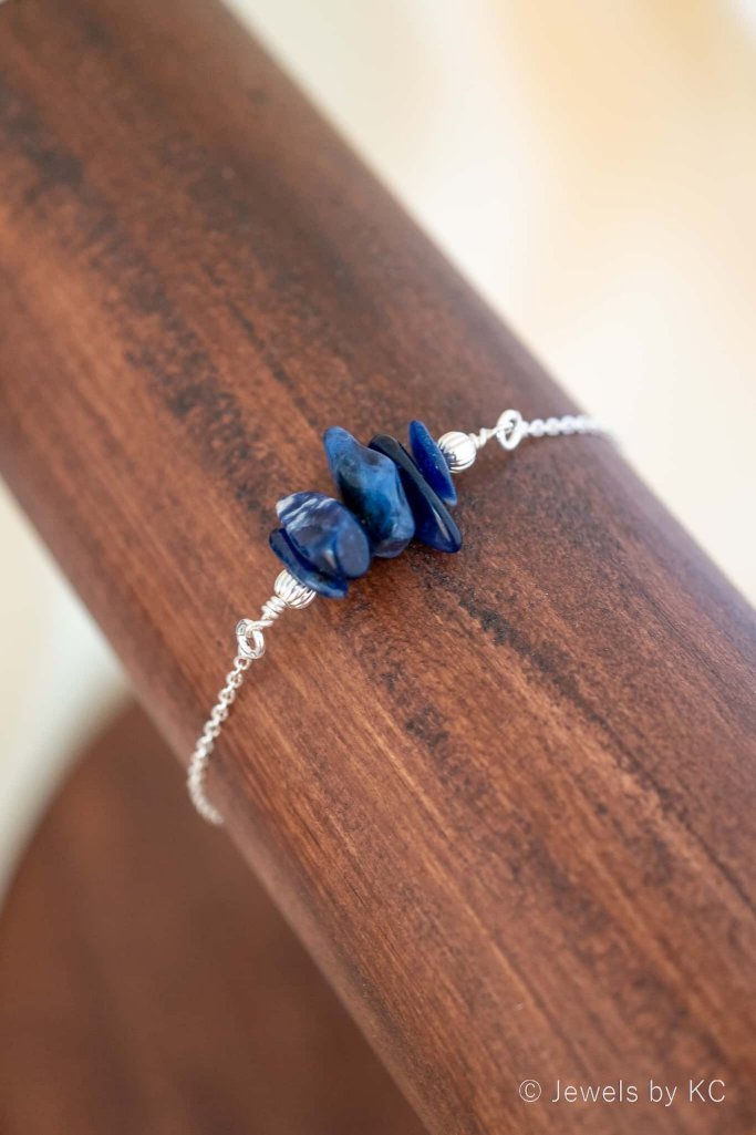 Zilveren edelsteen armband met blauwe Sodaliet edelsteen chips van Sterling Zilver